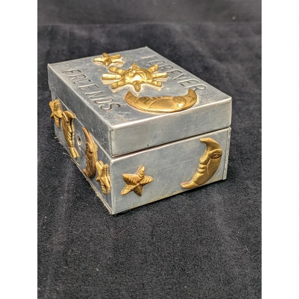 Celestial Sun Moon Star Forever Friends Pewter Wood Trinket Box 4